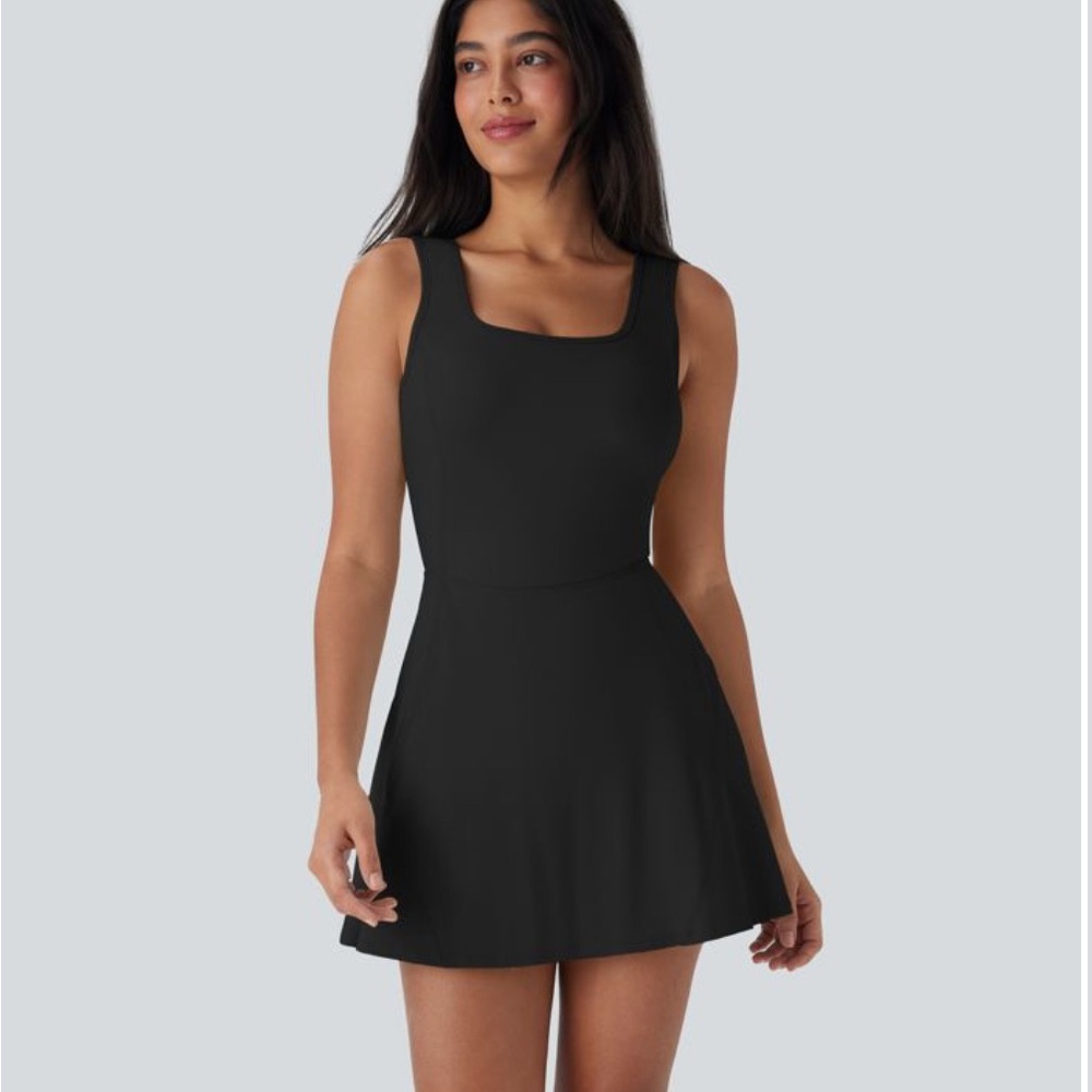 HALARA NEW (w bag) Black Sleeveless Active Dress with built in bra & shorts sz M